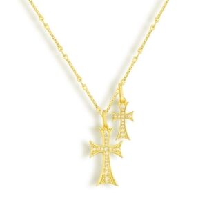Gold Cross Pendant Necklace with Crystals